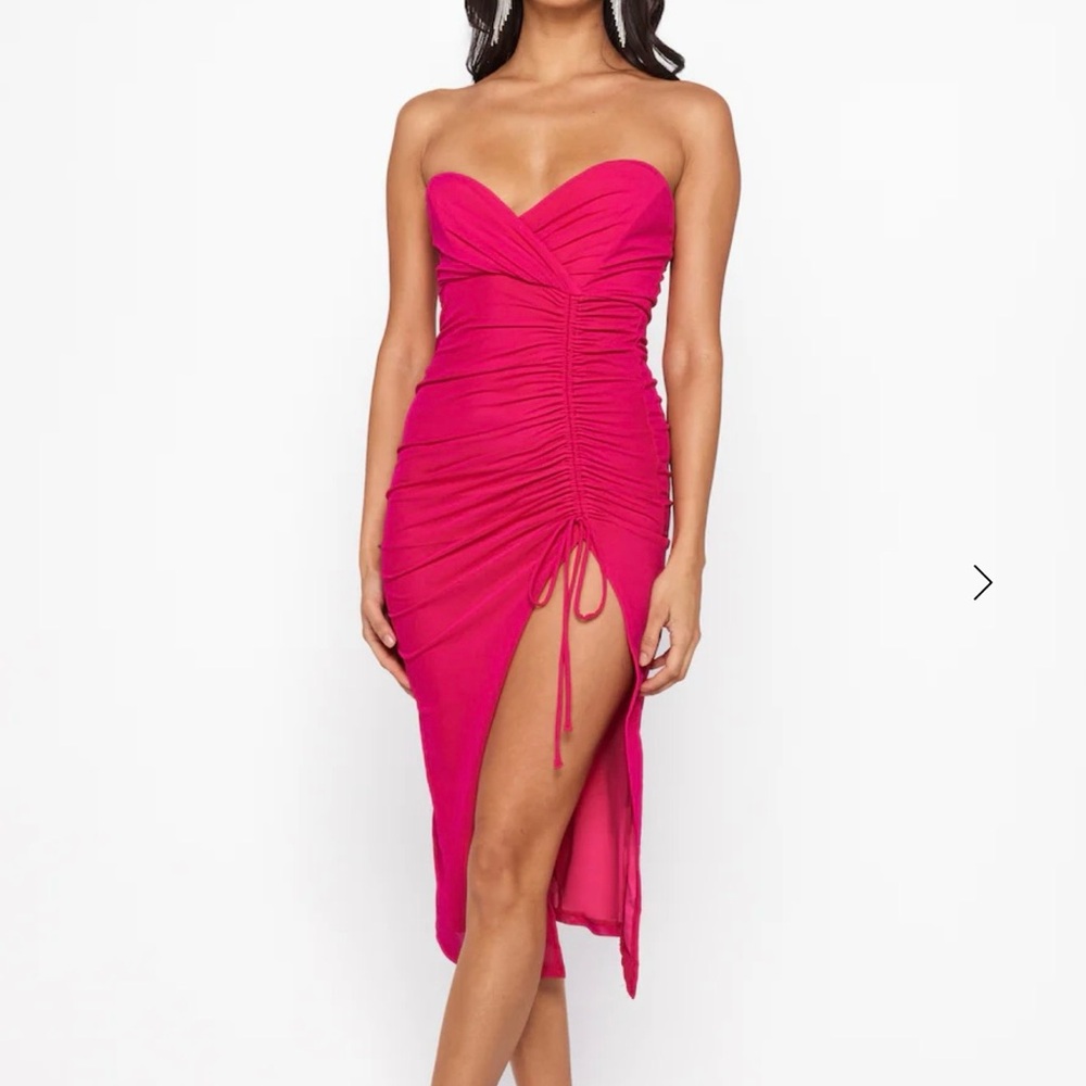 Hello Molly Strapless Pink Ruched Dress